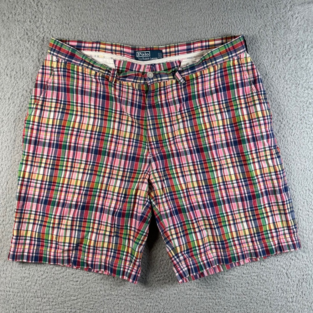 Polo Ralph Lauren Mens 38 Multicolor Madras Plaid Cotton Shorts Classic Fit Golf